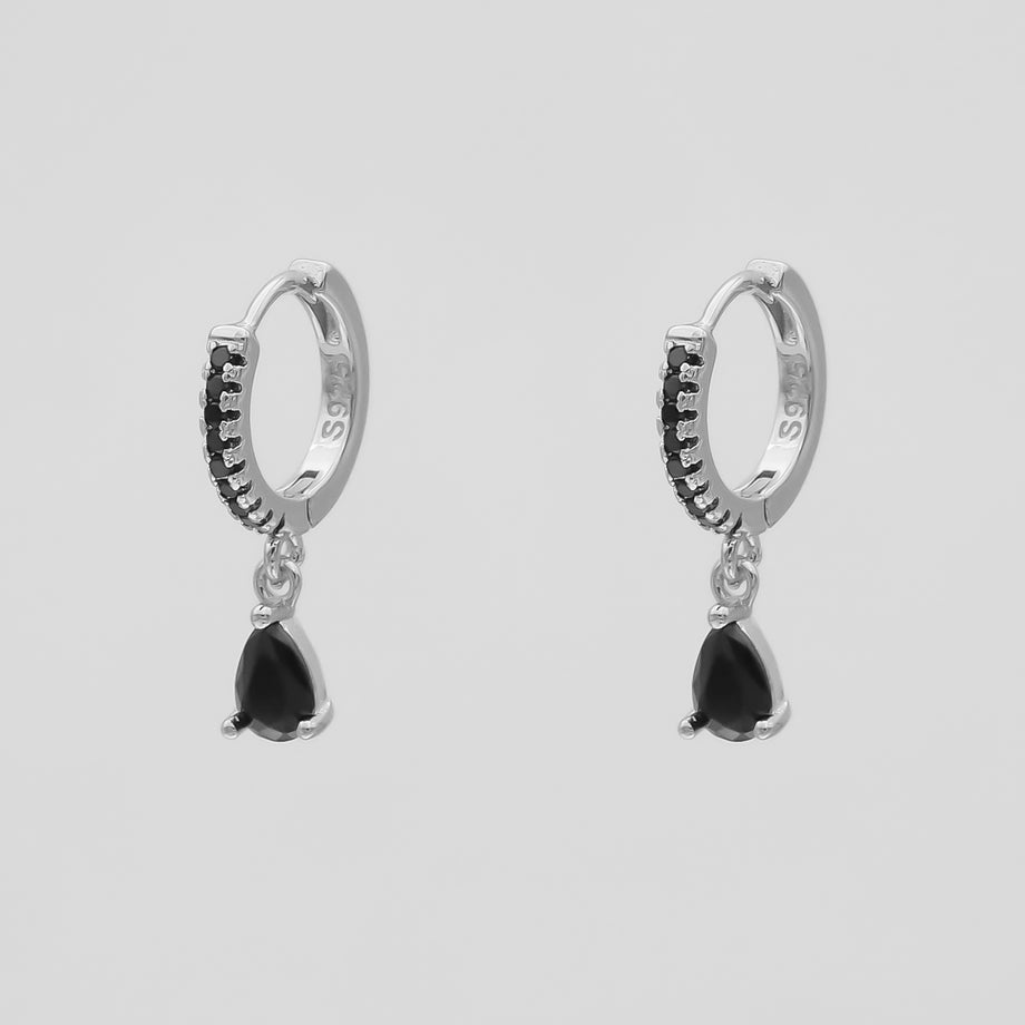 Aurora Gemstone Huggies in onyx and silver