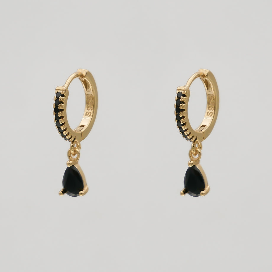 Aurora Gemstone Huggies in onyx and gold