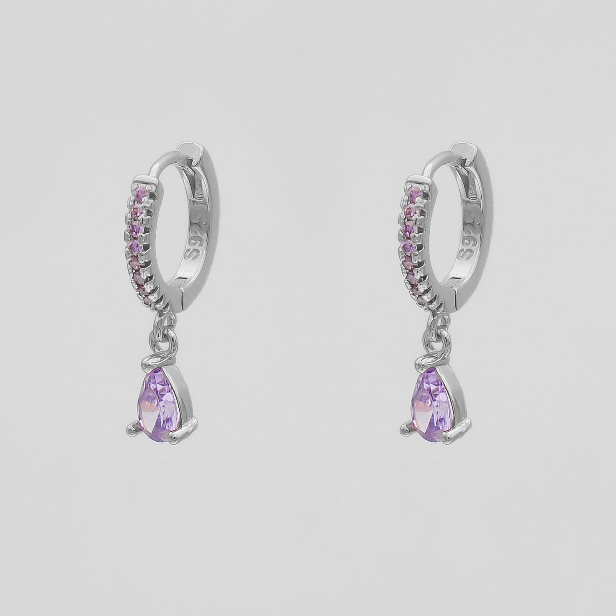 Aurora Gemstone Huggies in purple and silver