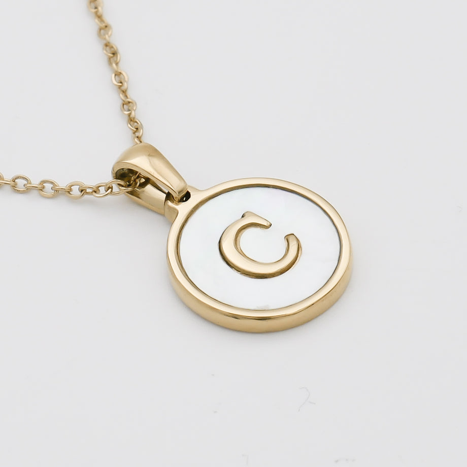 Gold Opal Initial pendant Necklace, letter C by PRYA