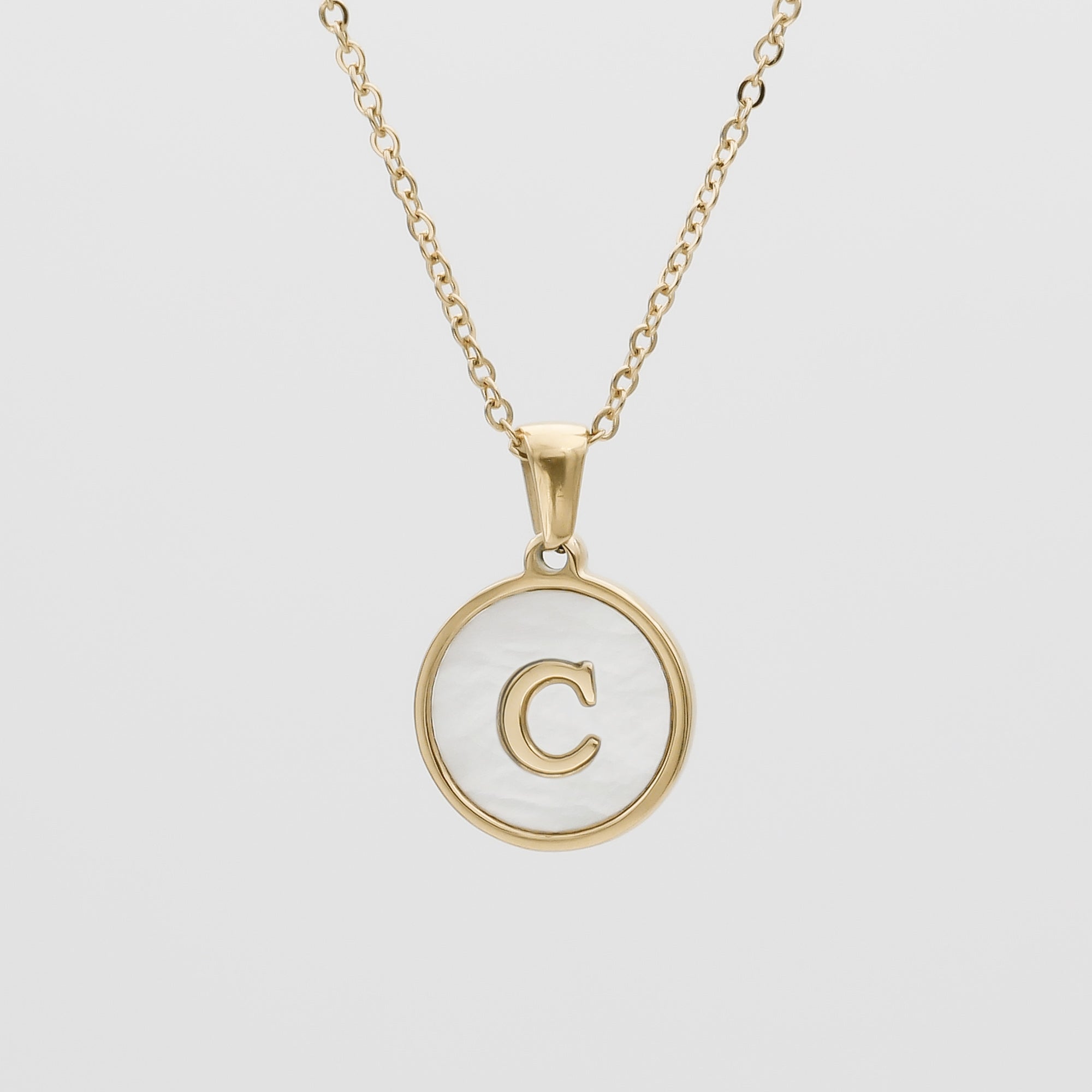 Gold Opal Initial pendant Necklace, letter C by PRYA