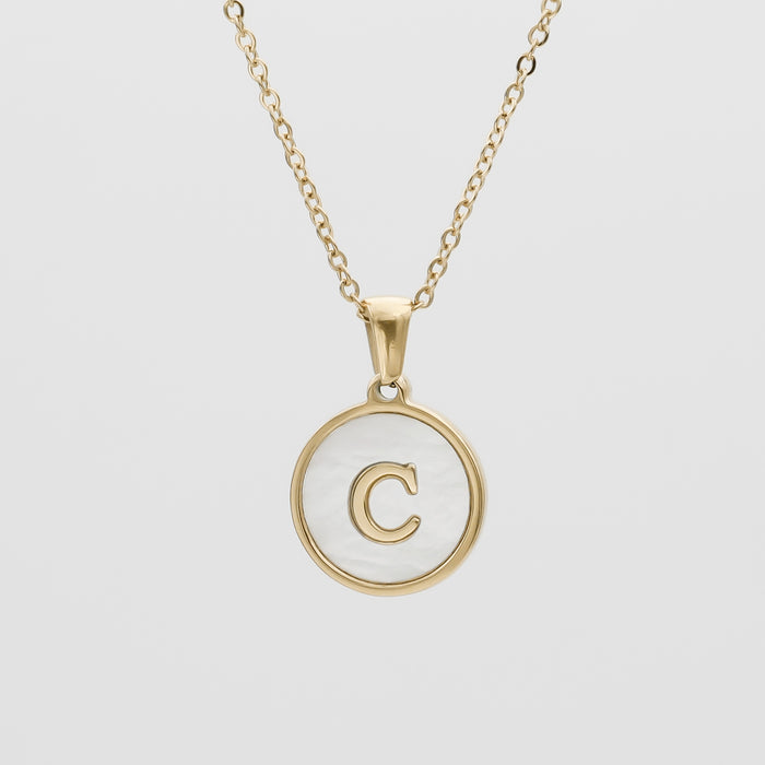 Gold Opal Initial pendant Necklace, letter C by PRYA
