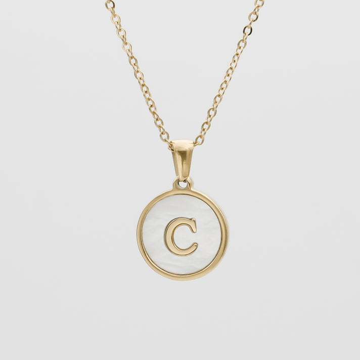Gold Opal Initial pendant Necklace, letter C by PRYA