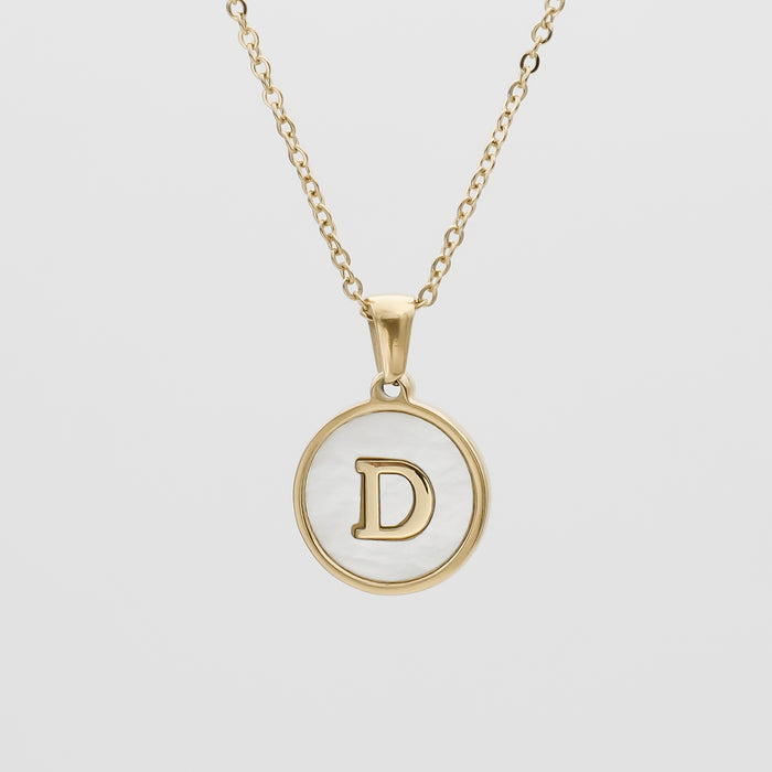 Gold Opal Initial Circle coin pendant Necklace, letter D by PRYA