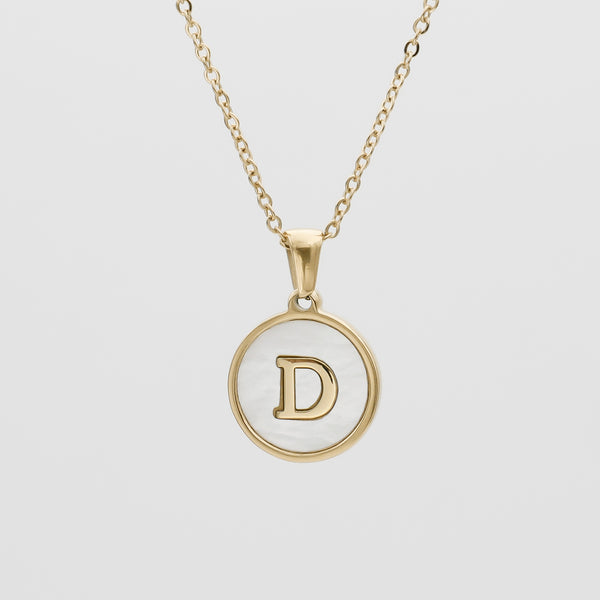Gold Opal Initial Circle coin pendant Necklace, letter D by PRYA