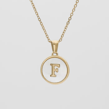 Gold Opal Initial Circle coin pendant Necklace, letter F by PRY