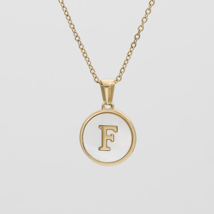 Gold Opal Initial Circle coin pendant Necklace, letter F by PRY