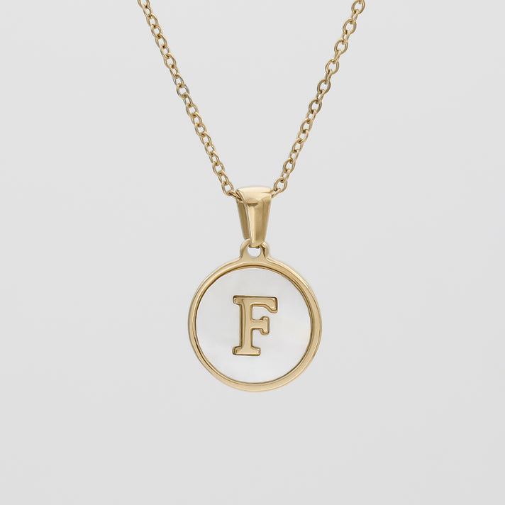 Gold Opal Initial Circle coin pendant Necklace, letter F by PRY
