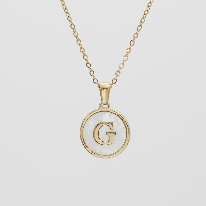 Gold Opal Initial Circle coin pendant Necklace, letter G by PRY