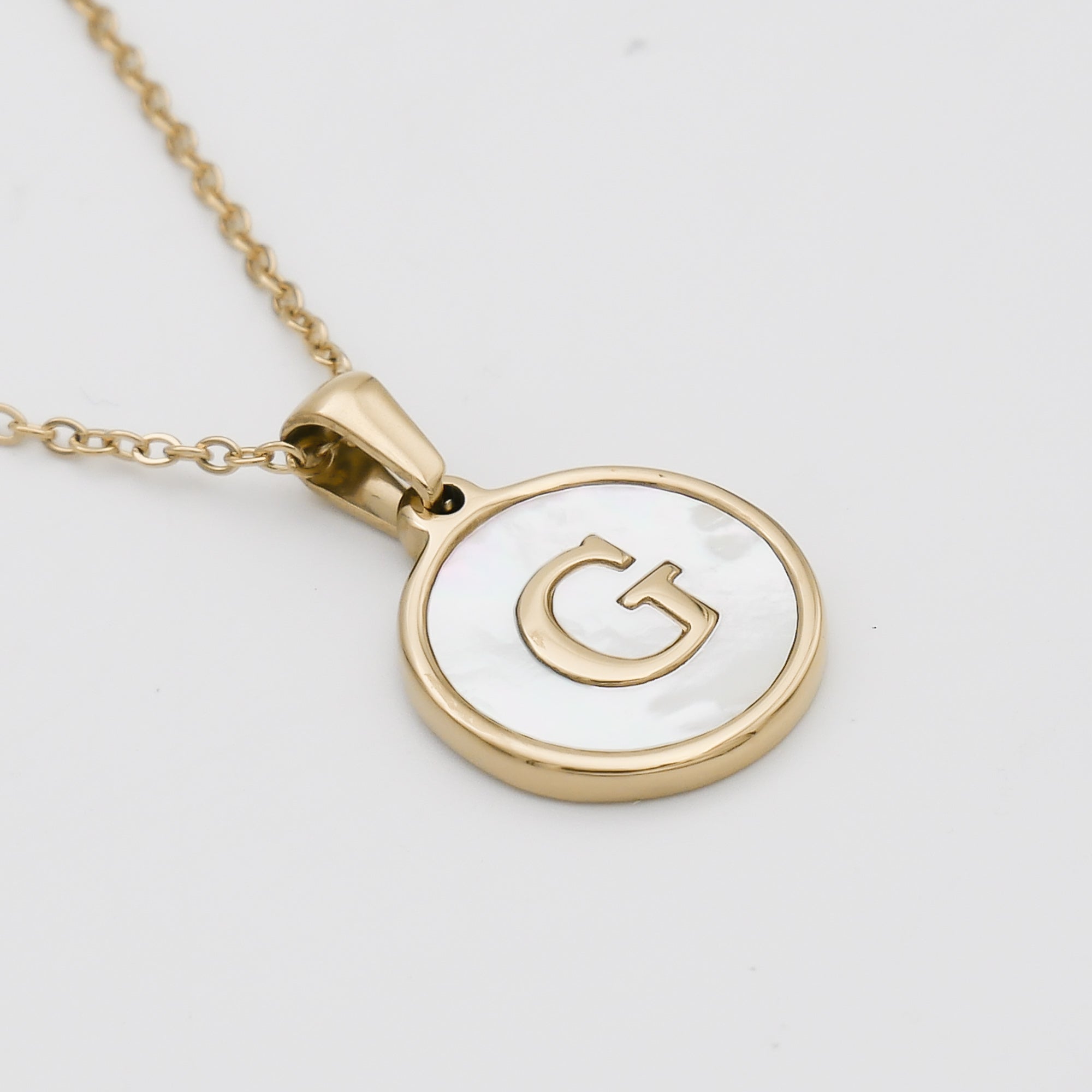 Gold Opal Initial Circle coin pendant Necklace, letter G by PRY