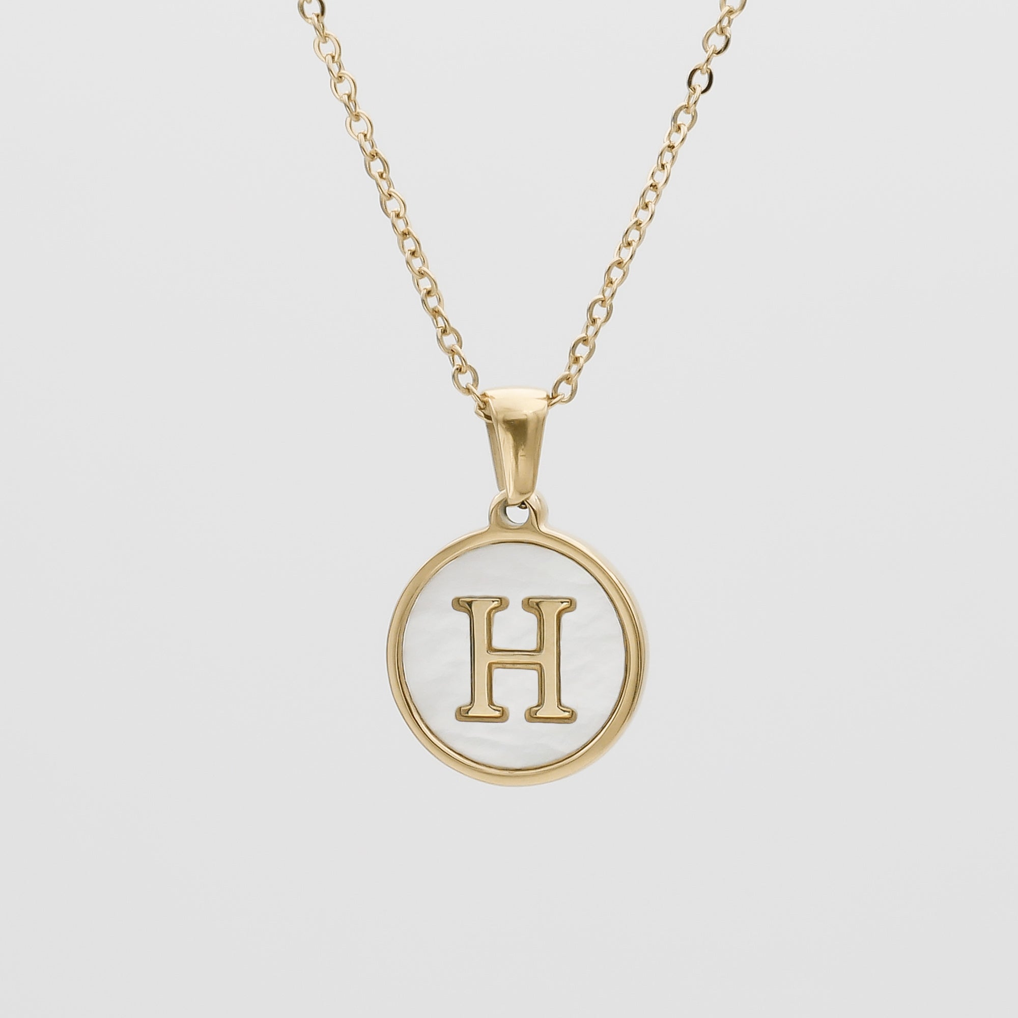 Gold Opal Initial Circle coin pendant Necklace, letter H by PRY