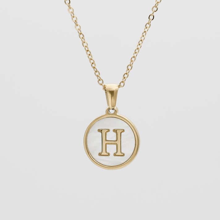 Gold Opal Initial Circle coin pendant Necklace, letter H by PRY