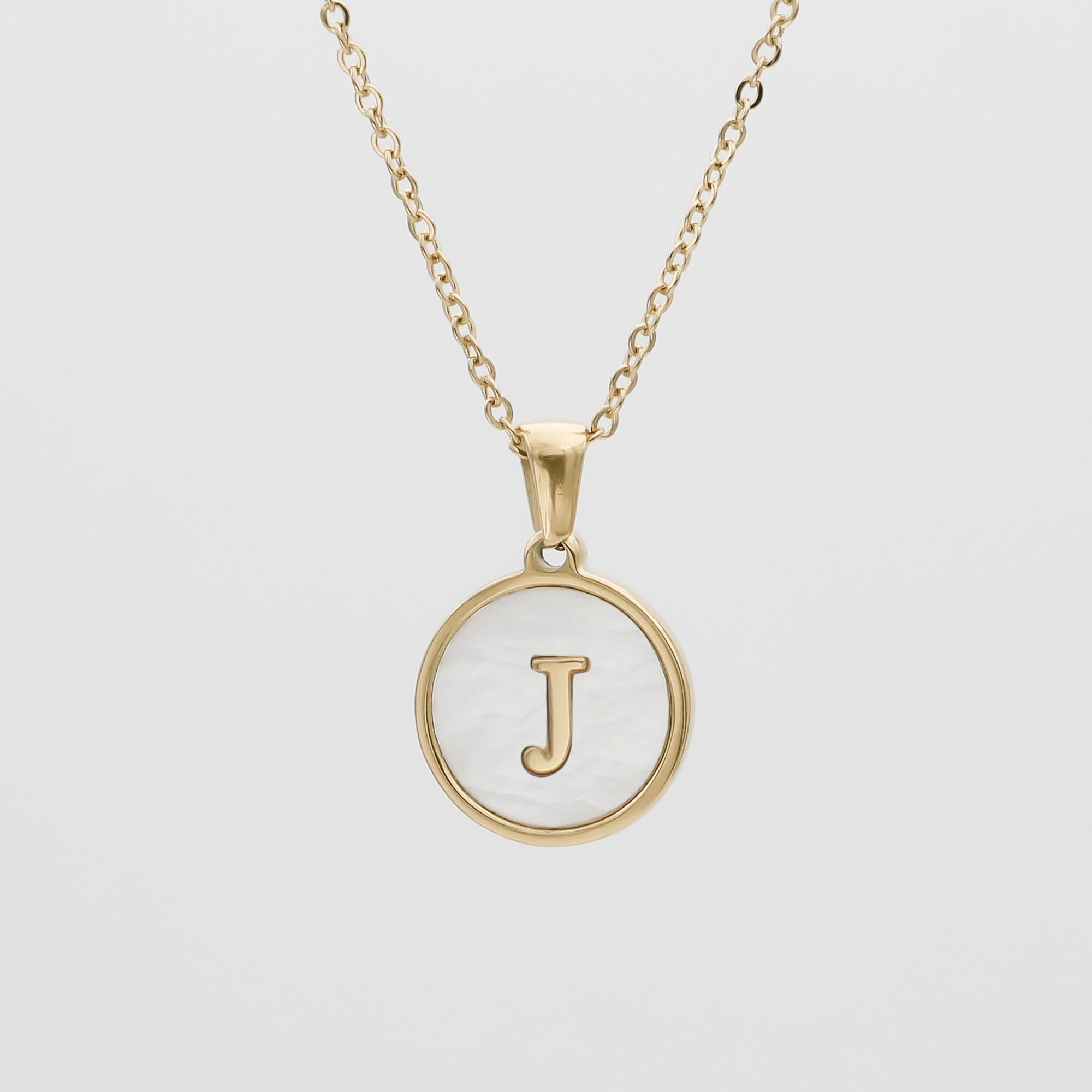 Gold Opal Initial Circle coin pendant Necklace, letter J by PRY