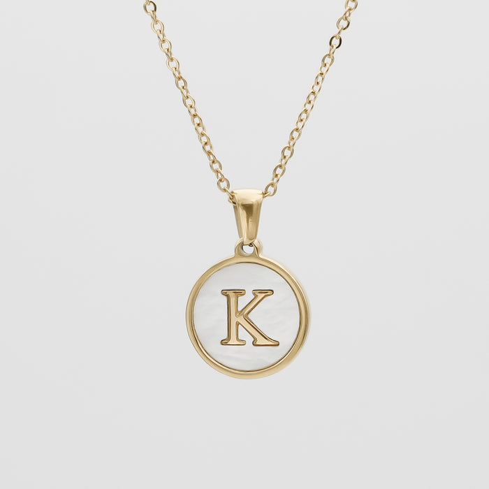 Gold Opal Initial Circle coin pendant Necklace, letter K by PRY