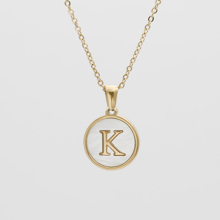 Gold Opal Initial Circle coin pendant Necklace, letter K by PRY