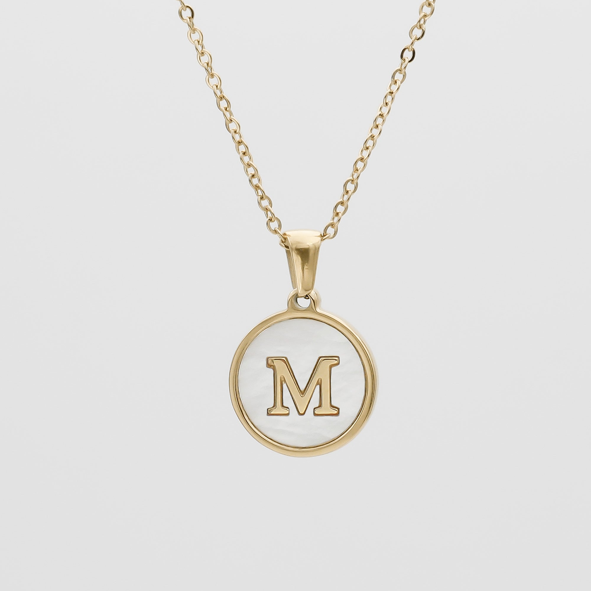 Gold Opal Initial Circle coin pendant Necklace, letter M by PRY