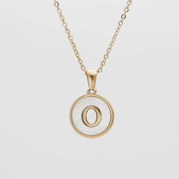 Gold Opal Initial Circle coin pendant Necklace, letter O by PRY