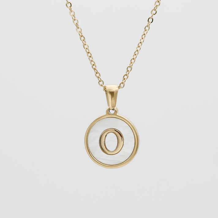 Gold Opal Initial Circle coin pendant Necklace, letter O by PRY