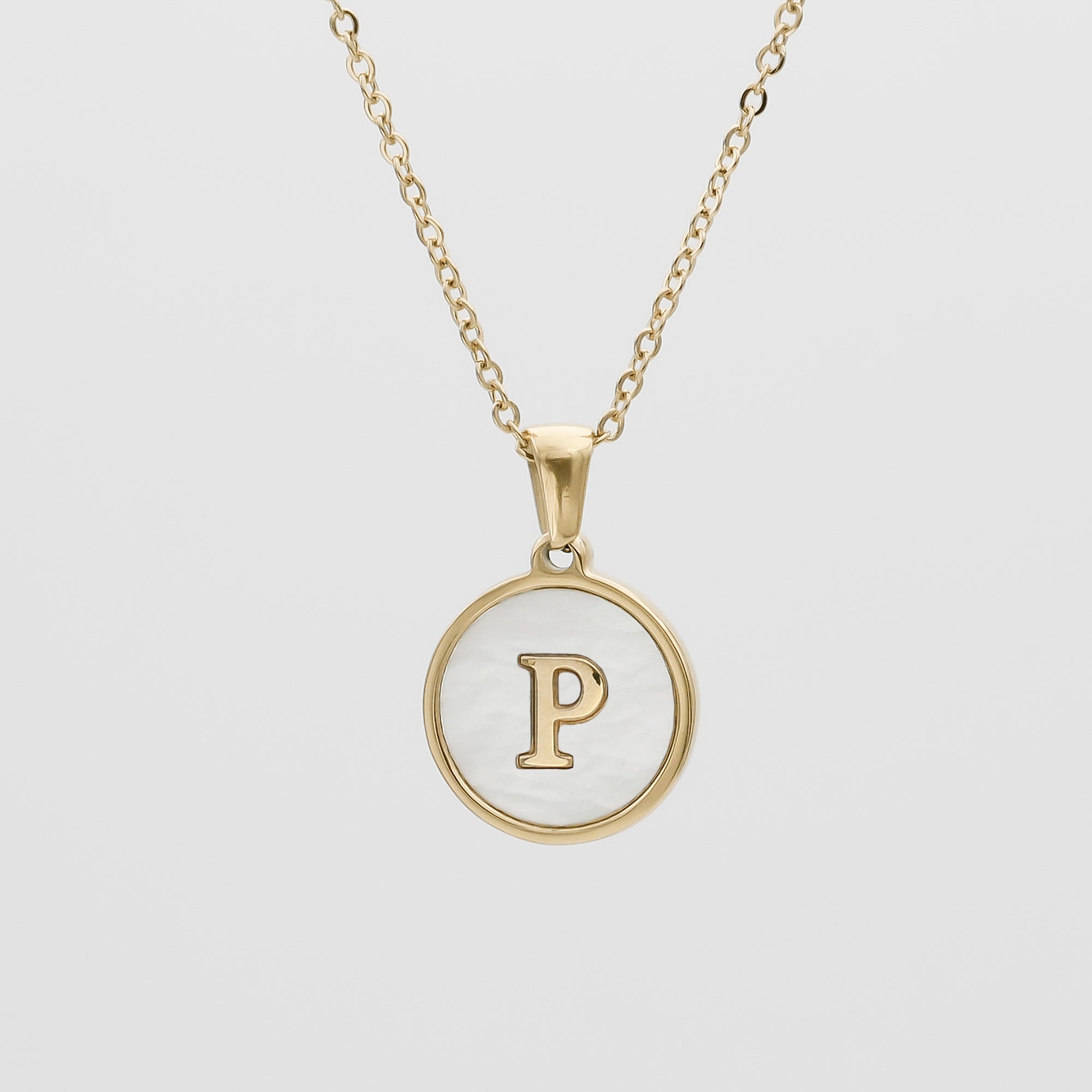 Gold Opal Initial Circle coin pendant Necklace, letter P by PRY