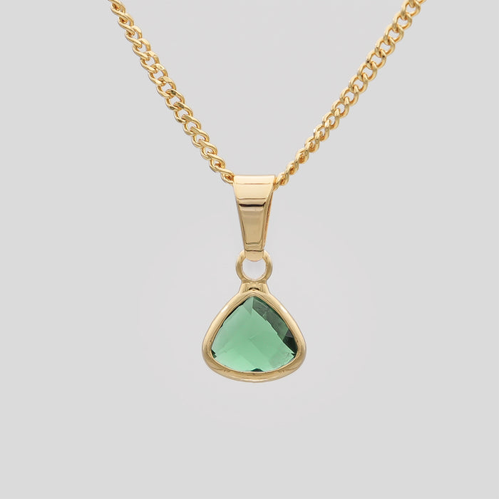 May Birthstone necklace, Gold 18k chain, Emerald gem