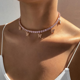 Icy Butterfly Choker (Pink CZ) | PRYA™, 14K Rose Gold Filled | PRYA