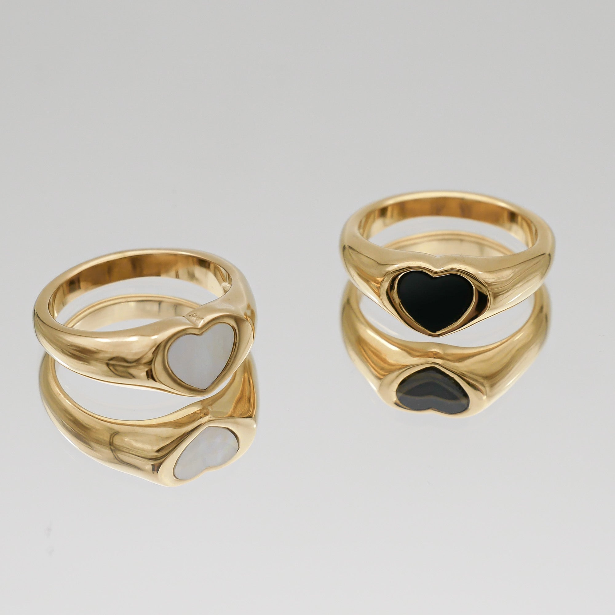 Gold Onyx & Opal Dainty Carys Heart Signet Ring by PRYA 