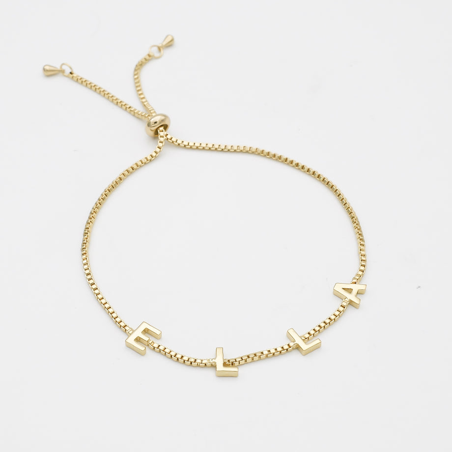 classic custom name bracelet in gold from Prya