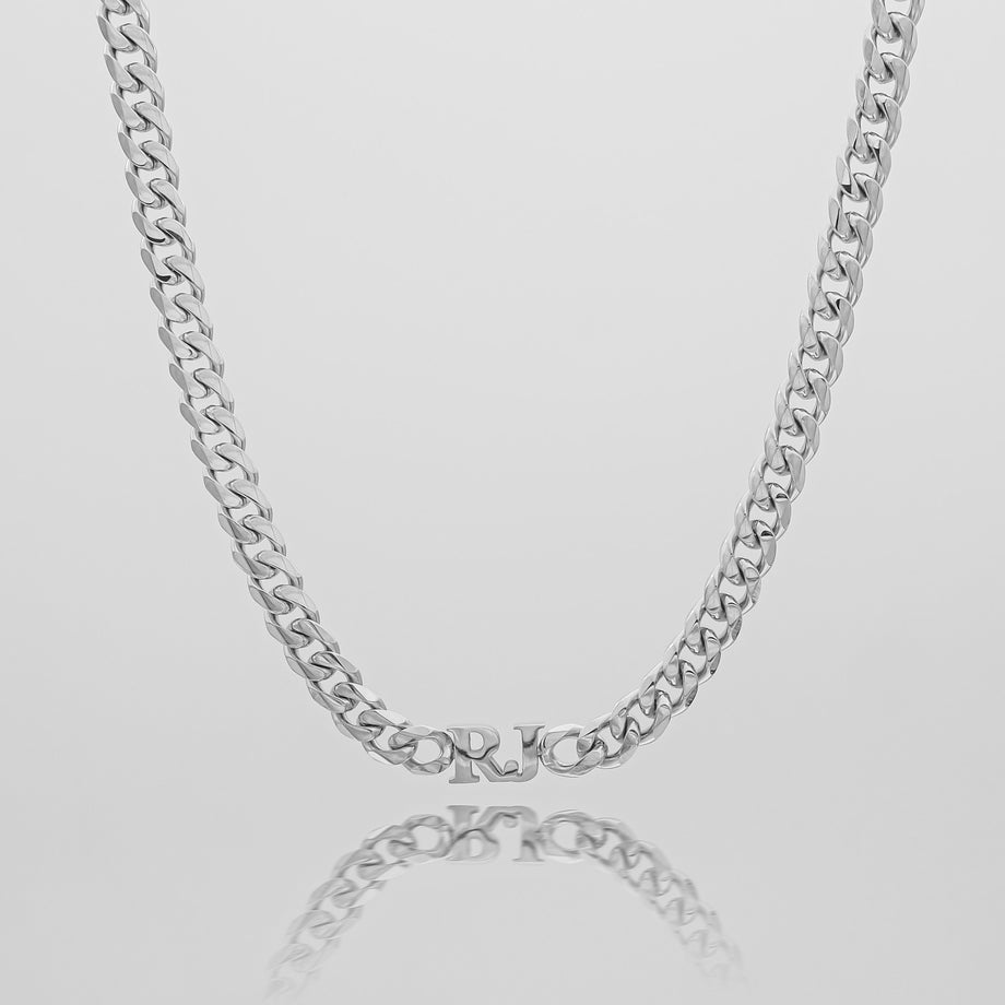 Close of Initial choker necklace in silver