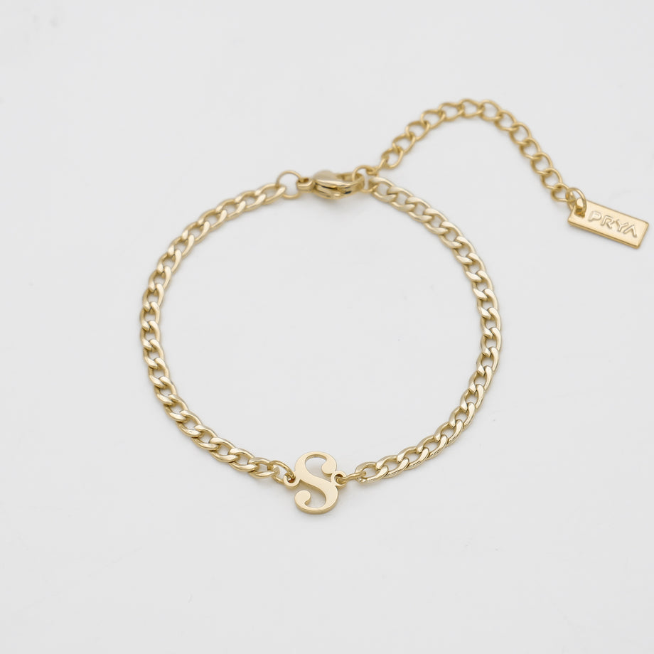 Dubai initial bracelet with cuban chain from prya