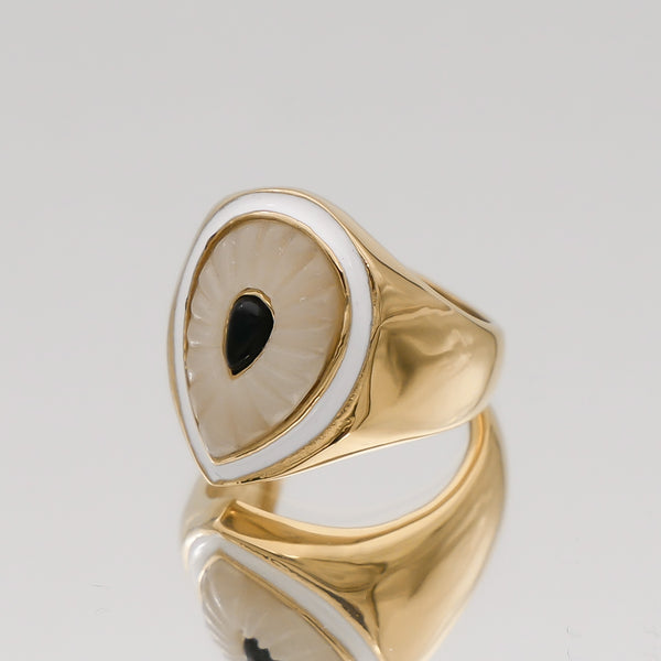 Gold Evil eye signet ring