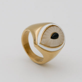 Gold Evil eye signet ring