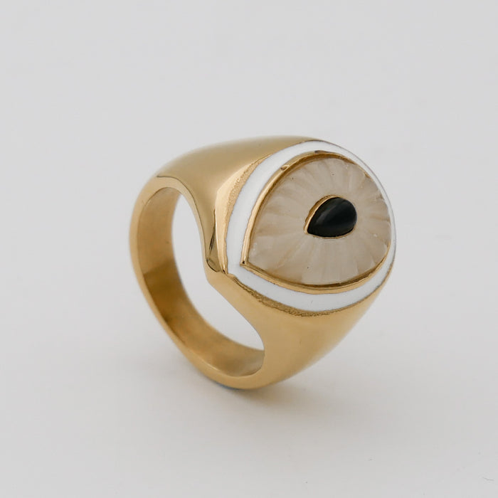 Gold Evil eye signet ring