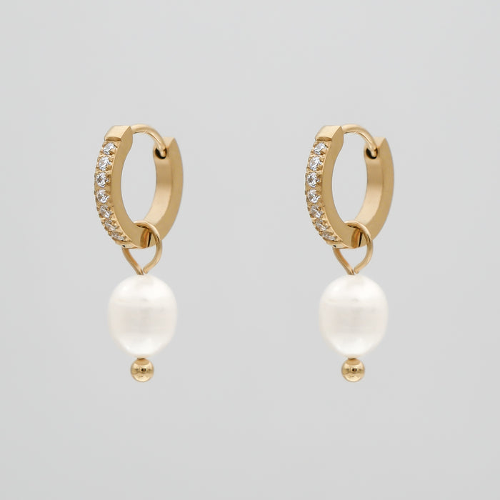 Esme pearl huggie earrings with paved cz