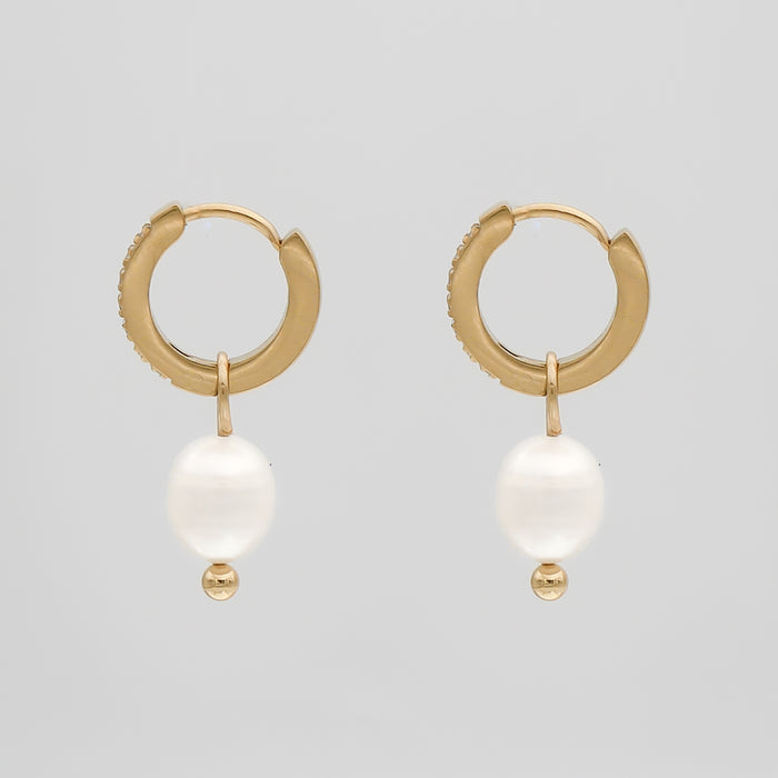 Esme pearl huggie earrings with paved cz