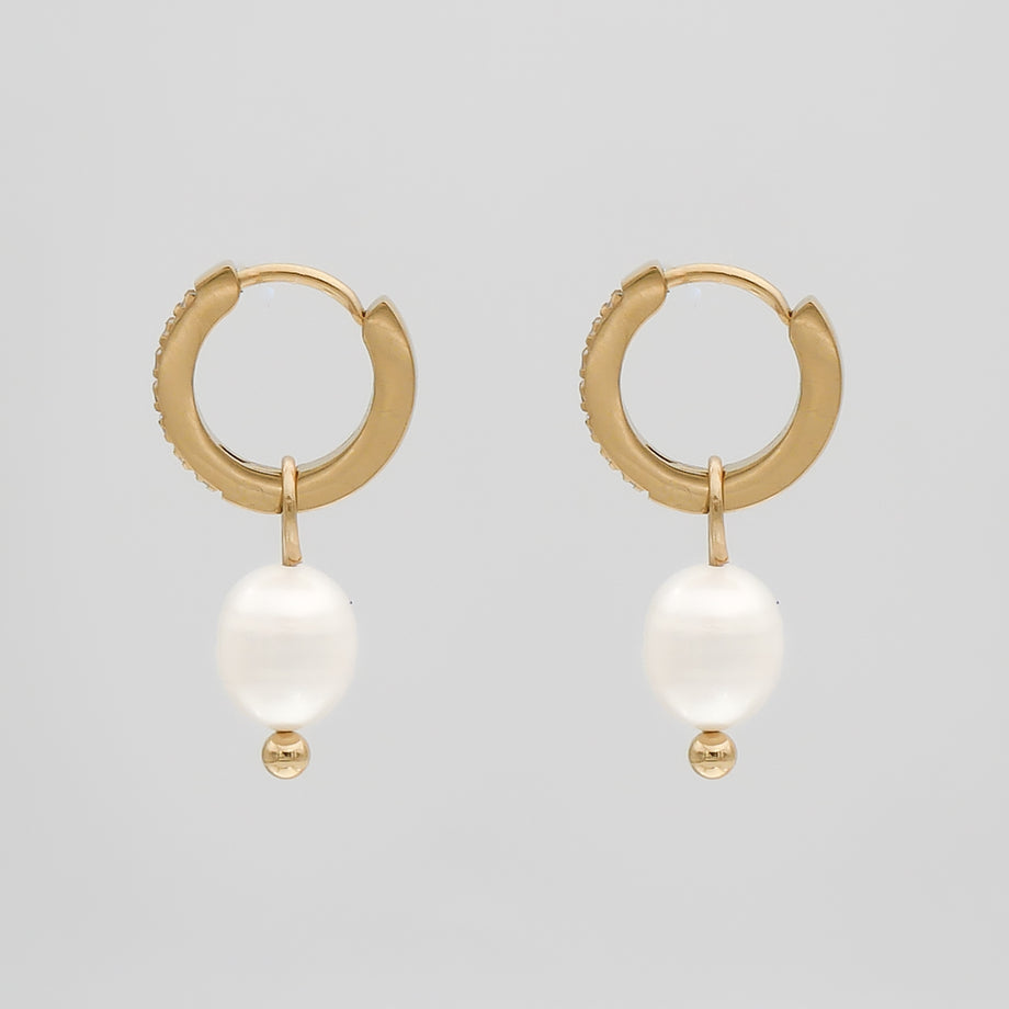 Esme pearl huggie earrings with paved cz