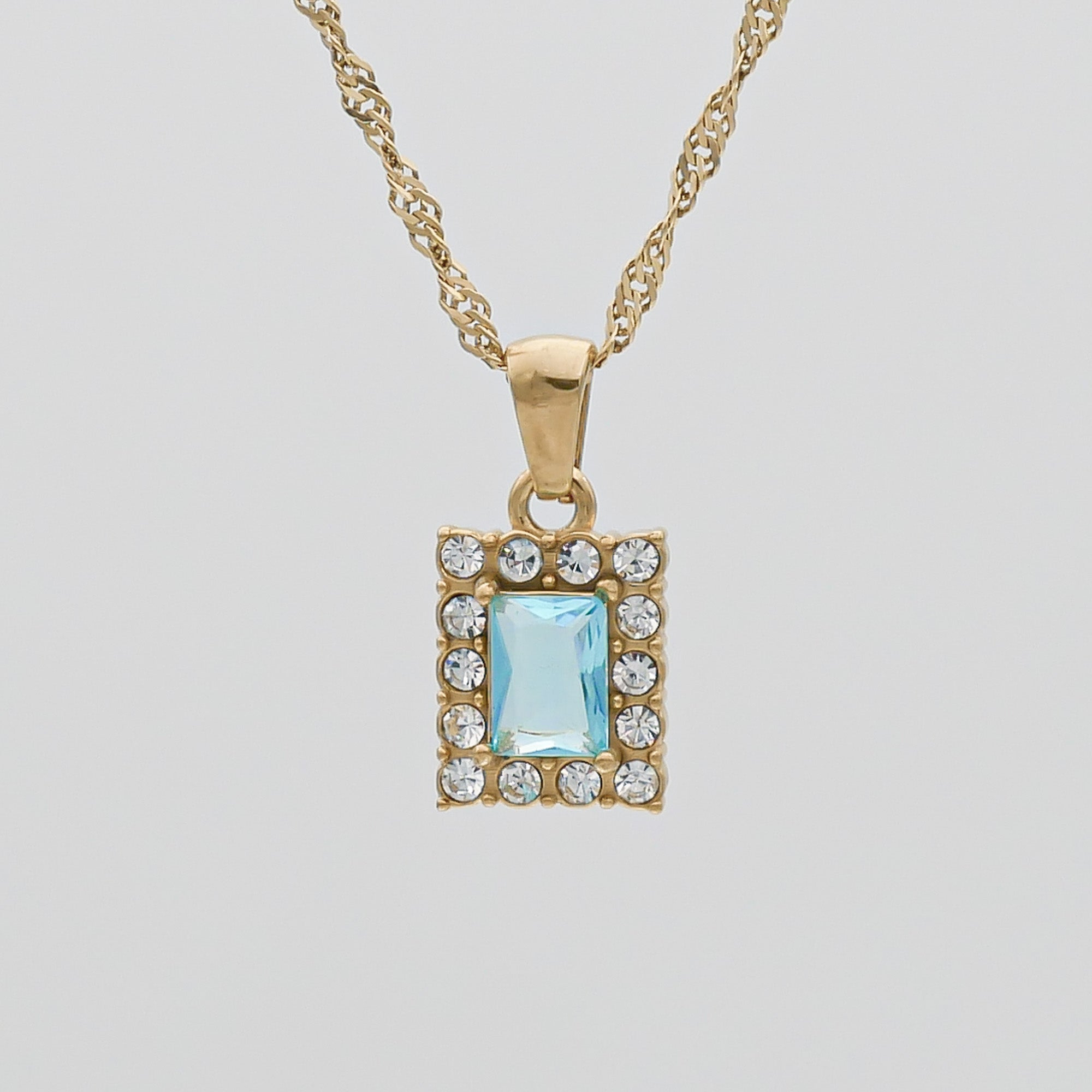 Aqua Gaia Gemstone Tablet Necklace by PRYA Personalised Jewellery UK