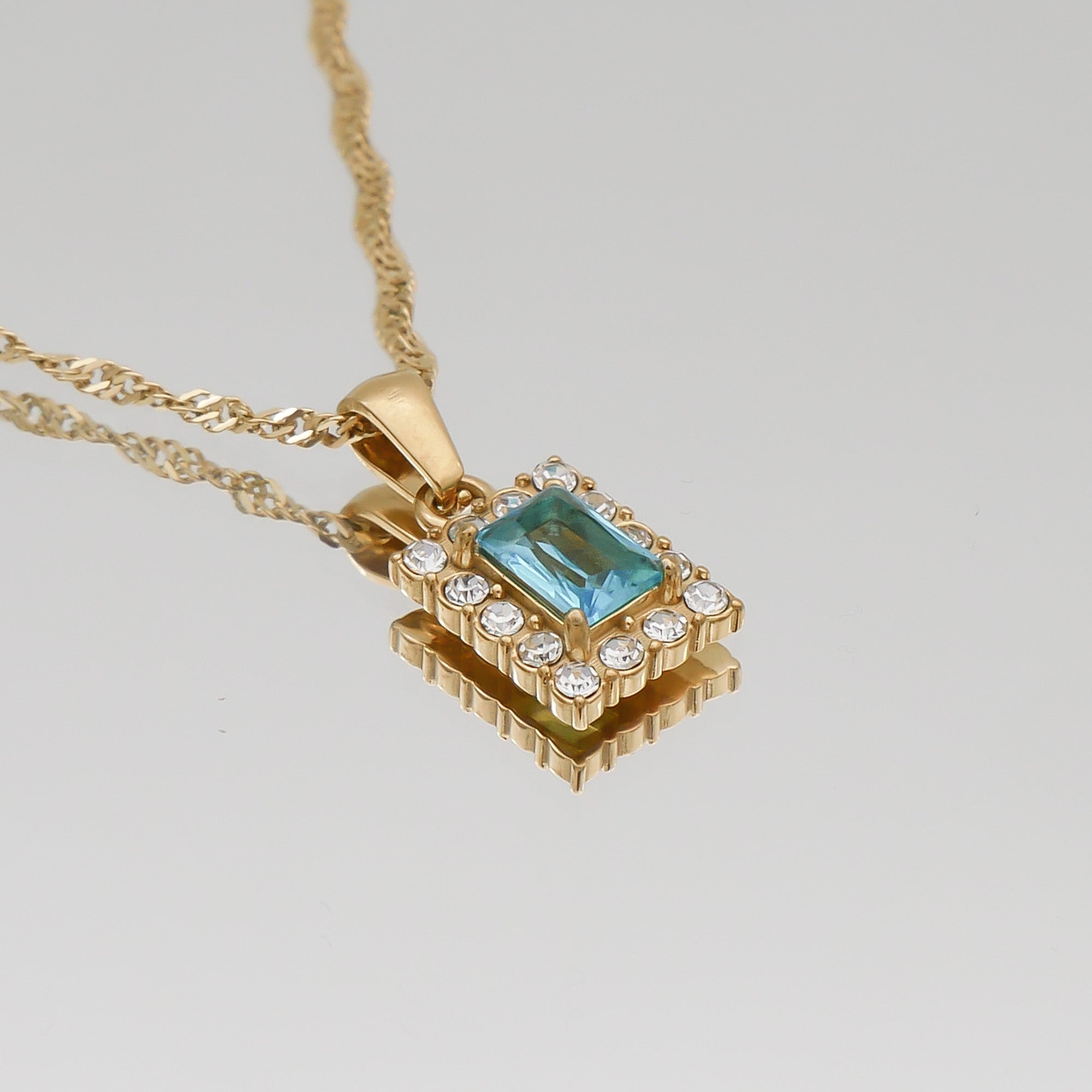 Aqua CZ Gaia Gemstone Tablet Necklace by PRYA Personalised Jewellery UK
