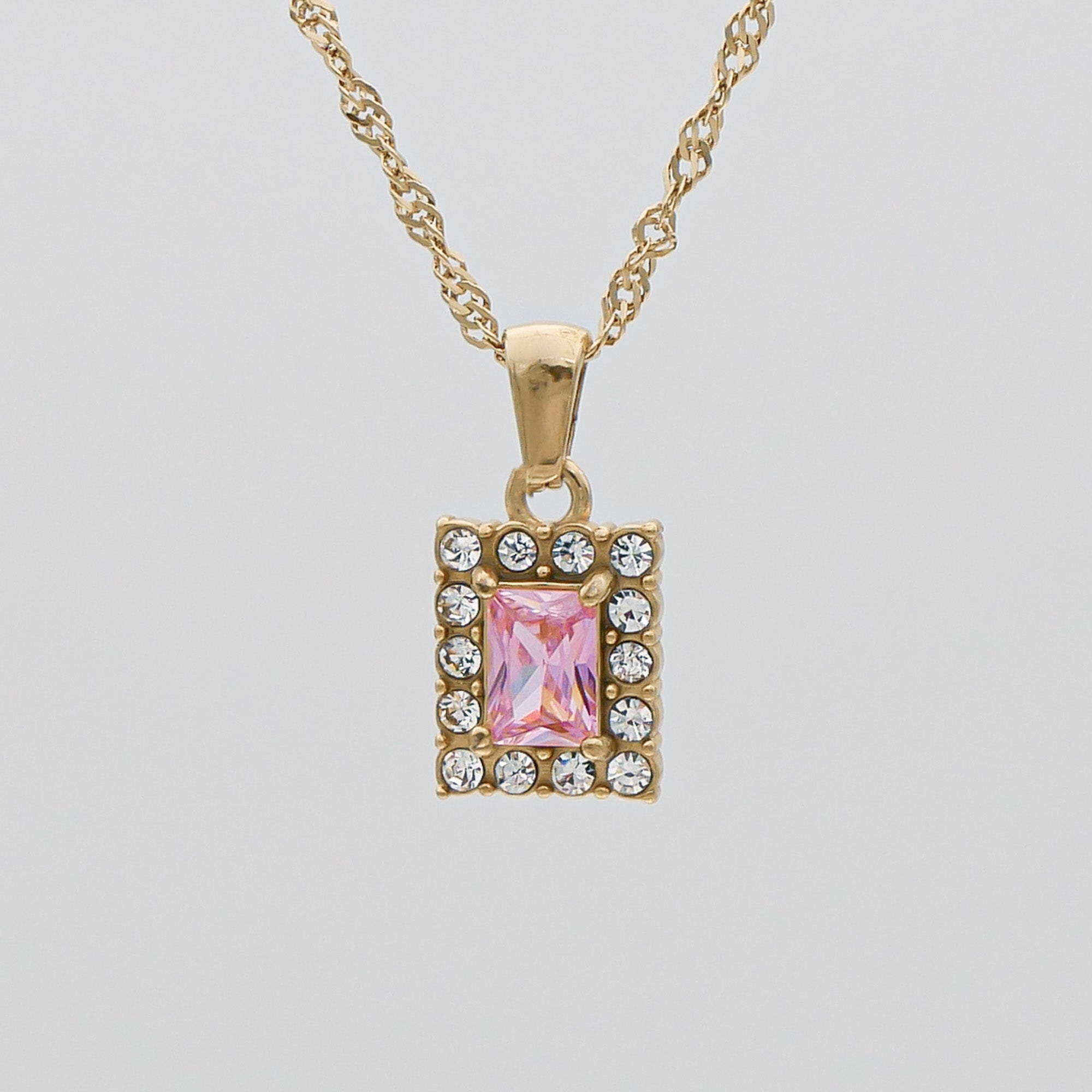 Pink Gaia Gemstone Tablet Necklace by PRYA Personalised Jewellery UK