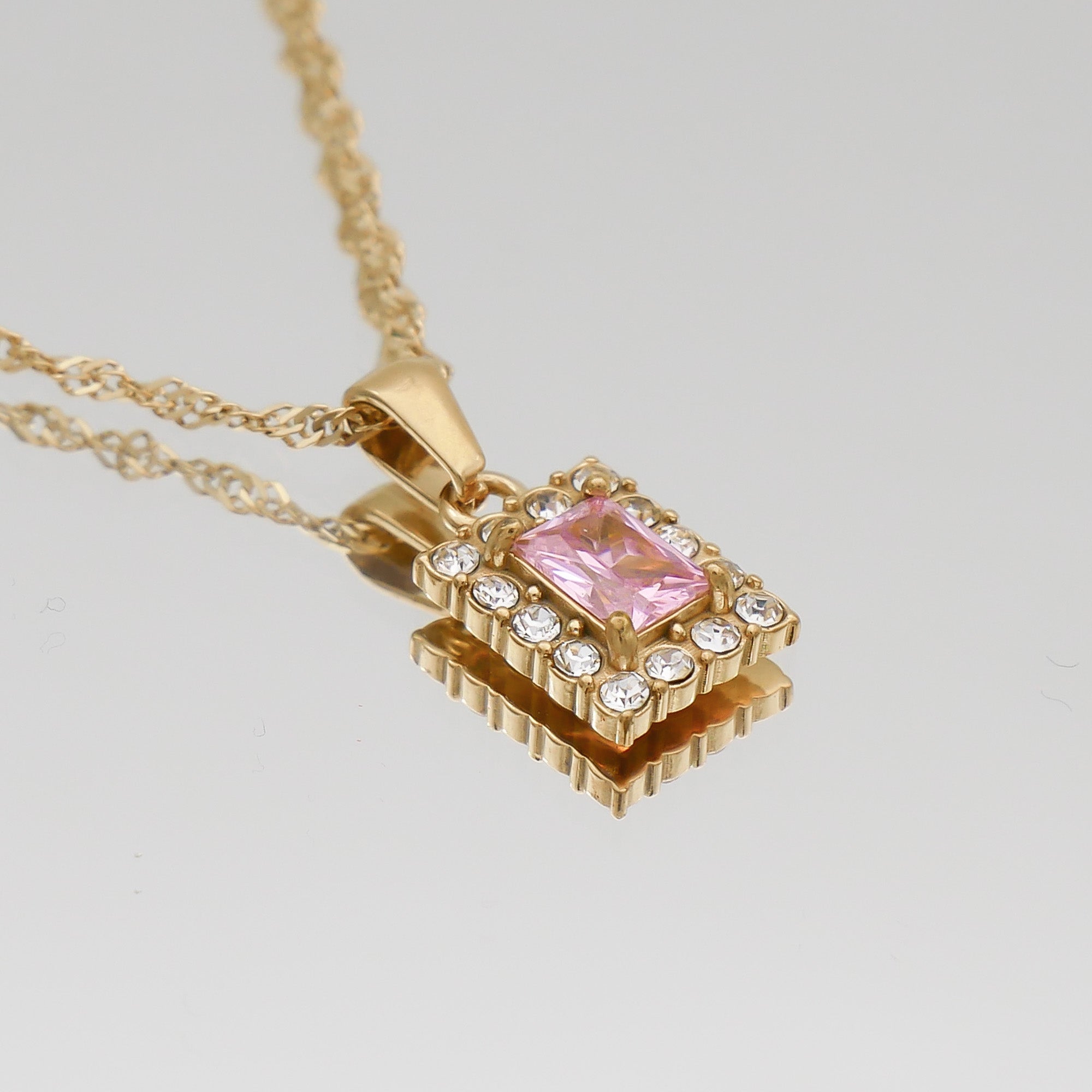 Pink CZ Gaia Gemstone Tablet Necklace by PRYA Personalised Jewellery UK