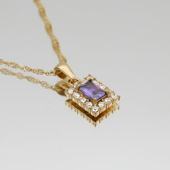 Purple CZ Gaia Gemstone Tablet Necklace by PRYA Personalised Jewellery UK