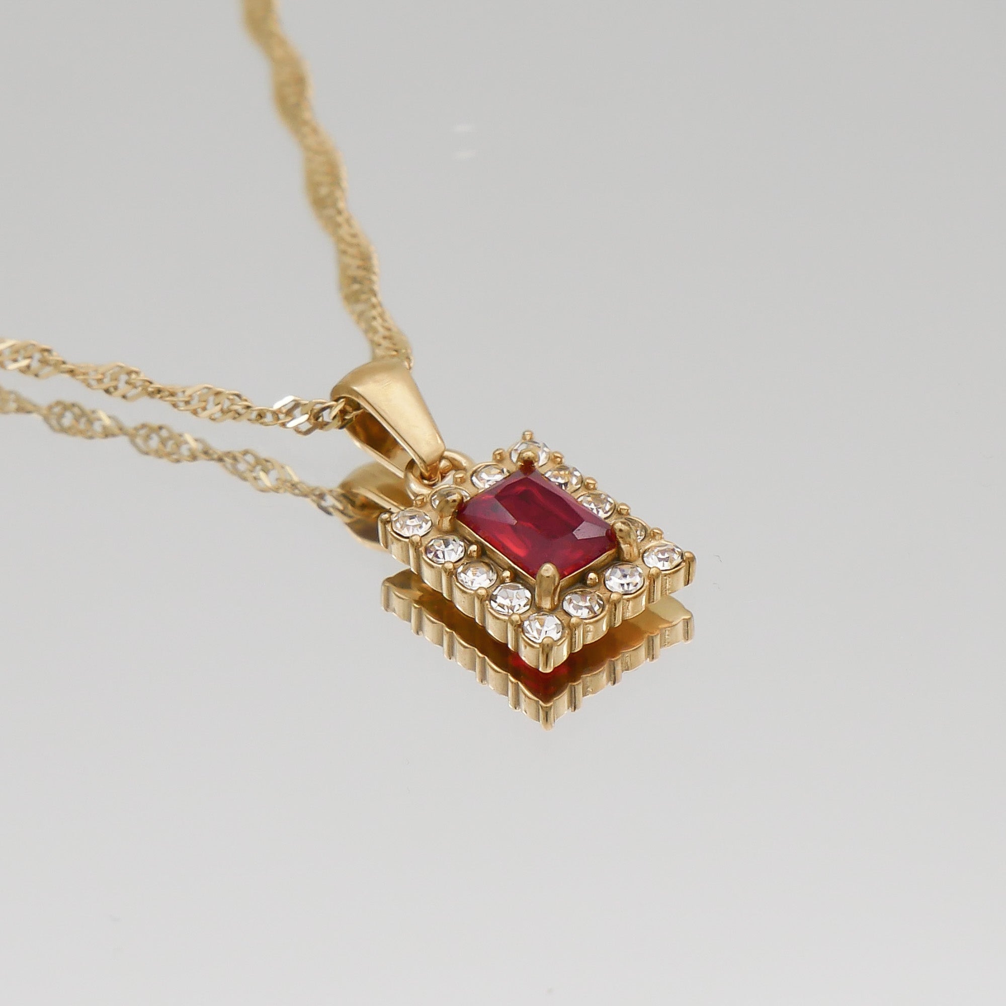 Ruby red Gaia Gemstone Tablet Necklace by PRYA Personalised Jewellery UK