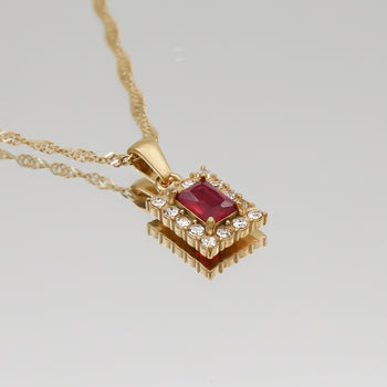 Ruby red Gaia Gemstone Tablet Necklace by PRYA Personalised Jewellery UK