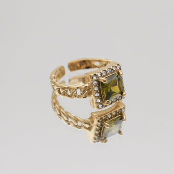 Gold Gaia Cuban encrusted emerald Gemstone Ring by PRYA