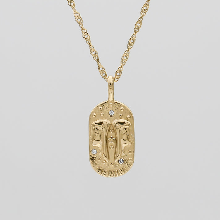 Gemini Zodiac Tarot Card Necklace 