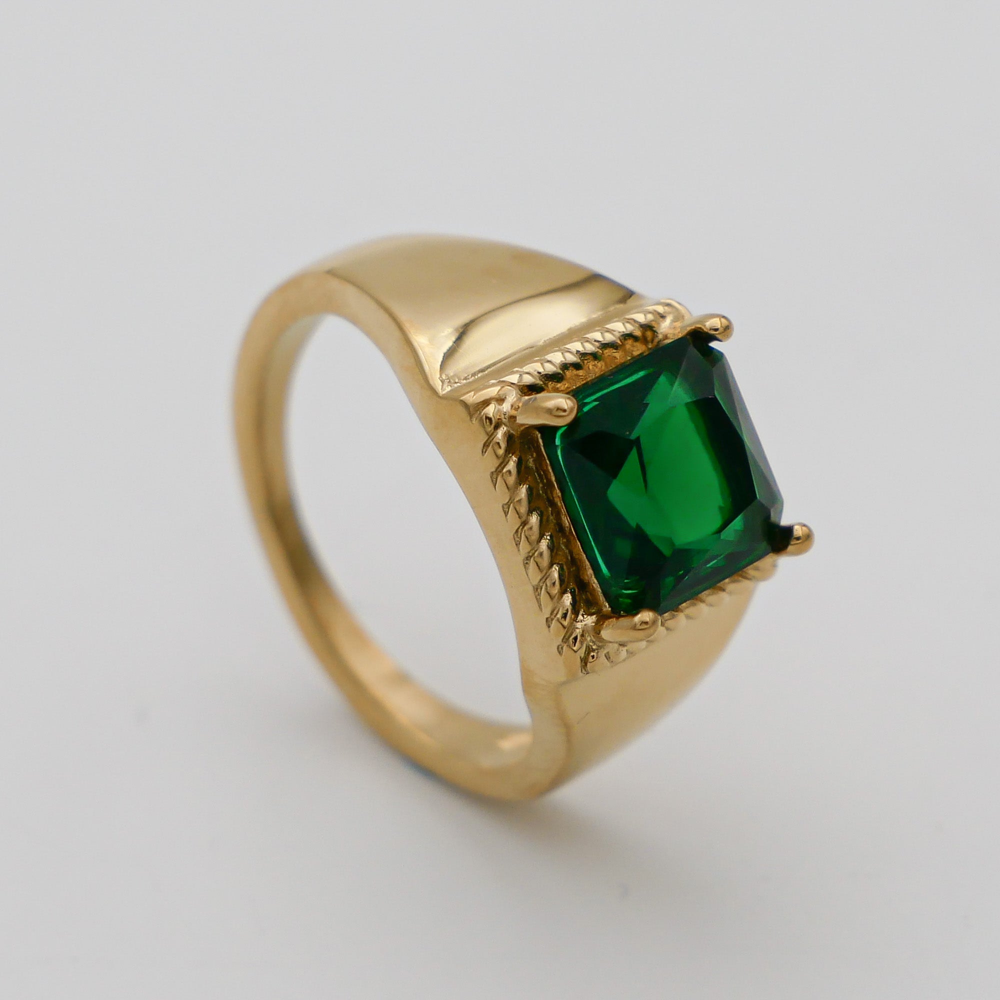 Hana Gemstone Signet Ring with emerald cubic zirconia