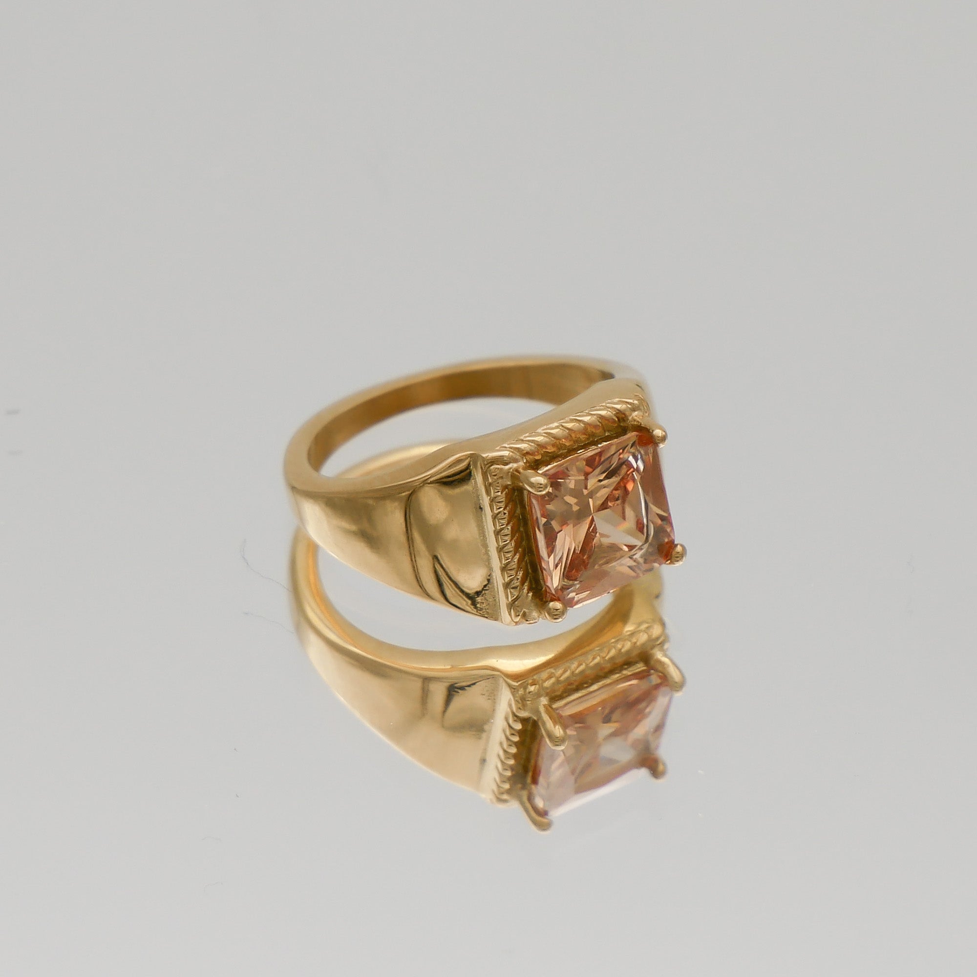 Hana Gemstone Signet Ring with gold cubic zirconia