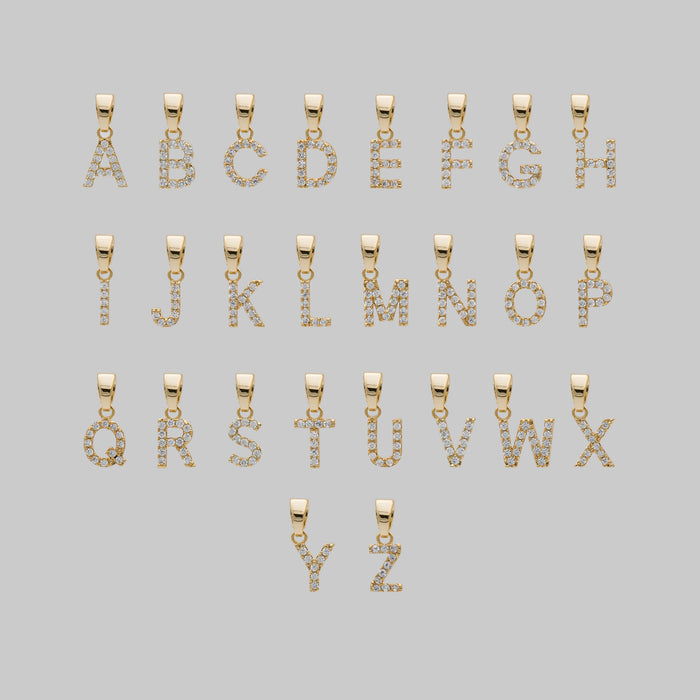 A-Z chart of the ICY Initial Necklace Cuban, available in Gold from Prya