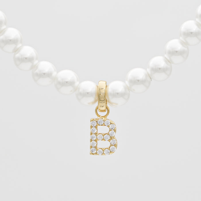icy pearl initial necklace  letter 'b' in gold from prya 