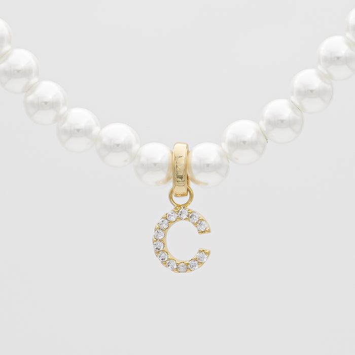 icy pearl initial necklace  letter 'c' in gold from prya 