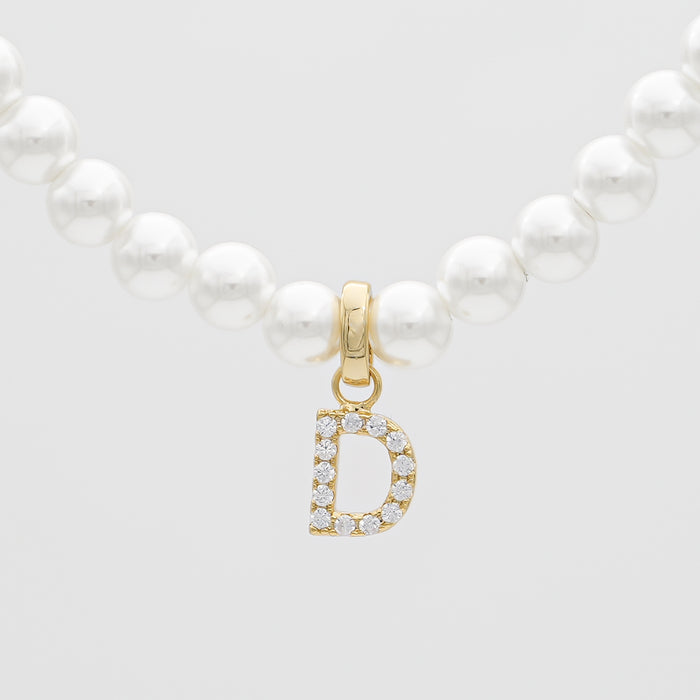 icy pearl initial necklace  letter 'd' in gold from prya 